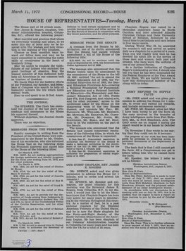 HOUSE of REPRESENTATIVES-Tuesday, March 14, 1972 the House Met at 12 O'clock Noon