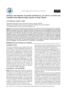 Incidence and Detection of Parasitic Infections by Cyst and Ova on Fruits and Vegetables from Different Major Markets in Kogi, Nigeria