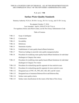 NJDEP-N.J.A.C. 7:9B-Surface Water Quality Standards