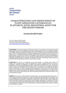 Characterization and Improvement of Plant-Associated Lactobacillus Plantarum