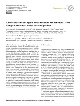 Landscape-Scale Changes in Forest Structure and Functional Traits Along an Andes-To-Amazon Elevation Gradient