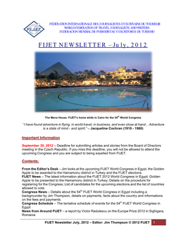 FIJET NEWSLETTER – July, 2012