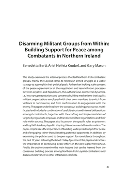 Disarming Militant Groups from Within: Building Support for Peace Among Combatants in Northern Ireland