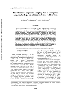 Fixed-Precision Sequential Sampling Plan of Syringopais Temperatella (Lep., Gelechiidae) in Wheat Fields of Iran