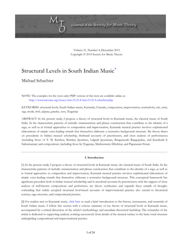 MTO 21.4: Schachter, Structural Levels in South Indian Music