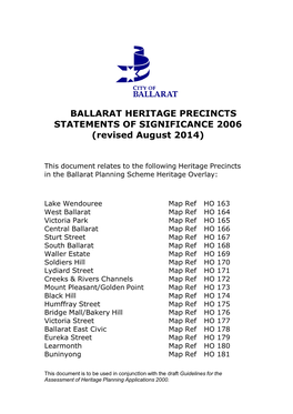 BALLARAT HERITAGE PRECINCTS STATEMENTS of SIGNIFICANCE 2006 (Revised August 2014)