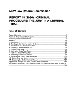 Report 48 (1986) - Criminal Procedure: the Jury in a Criminal Trial