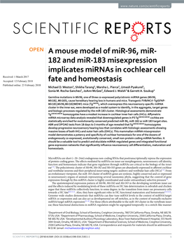 182 and Mir-183 Misexpression Implicates Mirnas in Cochlear Cell