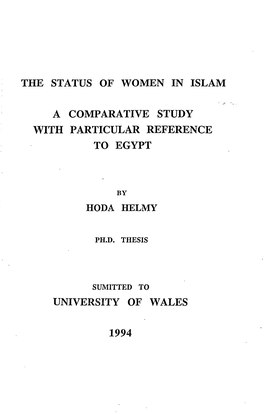 The Status of Women in Islam a Comparative Study with Particular