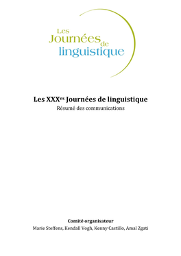 Les Xxxes Journées De Linguistique Résumé Des Communications