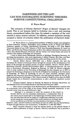 Darwinism and the Law: Can Non-Naturalistic Scientific Theories Survive Constitutional Challenge?