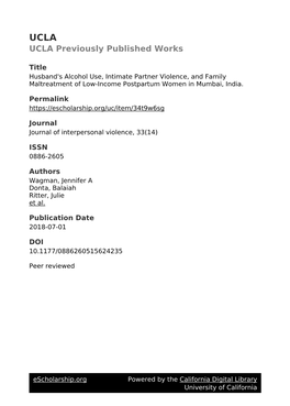 Husband's Alcohol Use, Intimate Partner Violence, and Family Maltreatment of Low-Income Postpartum Women in Mumbai, India