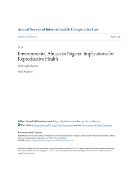 Environmental Abuses in Nigeria: Implications for Reproductive Health Violet Aigbokhaevbo