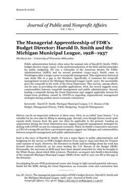 Harold D. Smith and the Michigan Municipal League, 1928–1937 Mordecai Lee – University of Wisconsin-Milwaukee