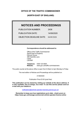 Notices and Proceedings for the North East of England