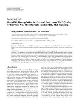 Microrna Dysregulation in Liver and Pancreas of CMP-Neu5ac Hydroxylase Null Mice Disrupts Insulin/PI3K-AKT Signaling