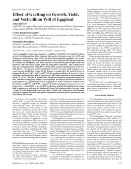 Effect of Grafting on Growth, Yield, and Verticillium Wilt of Eggplant