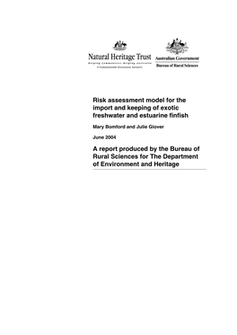 Risk Assessment Model for the Import and Keeping of Exotic Freshwater and Estuarine Finfish