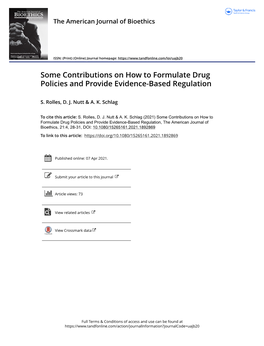 Some Contributions on How to Formulate Drug Policies and Provide Evidence-Based Regulation