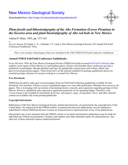 Plant Fossils and Lithostratigraphy of the Abo Formation (Lower Permian) in the Socorro Area and Plant Biostratigraphy of Abo Red Beds in New Mexico Adrian P