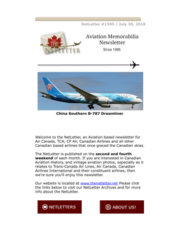 Netletter #1395 | July 30, 2018 China Southern B-787 Dreamliner