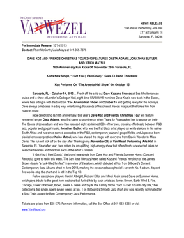 NEWS RELEASE Van Wezel Performing Arts Hall 777 N Tamiami Trl Sarasota, FL 34236