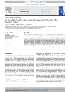 Keratinophilic Fungi from the Vicinity of Salt Pan Soils of Sambhar Lake