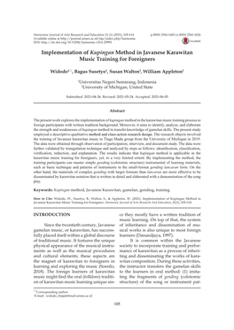 Implementation of Kupingan Method in Javanese Karawitan Music Training for Foreigners