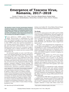Emergence of Toscana Virus, Romania, 2017–2018 Corneliu P