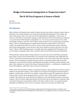 Bridge to Permanent Immigration Or Temporary Labor? the H-1B Visa