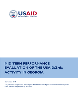 MID-TERM PERFORMANCE EVALUATION of the USAID/Zrda ACTIVITY in GEORGIA