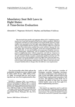 Mandatory Seat Belt Laws in Eight States: a Time-Series Evaluation