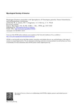 Dinitrogen Fixation Associated with Sporophores of Fomitopsis Pinicola, Fomes Fomentarius, and Echinodontium Tinctorium Author(S): M