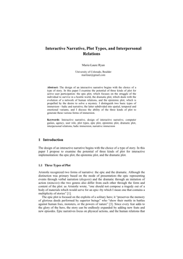 Interactive Narrative, Plot Types, and Interpersonal Relations