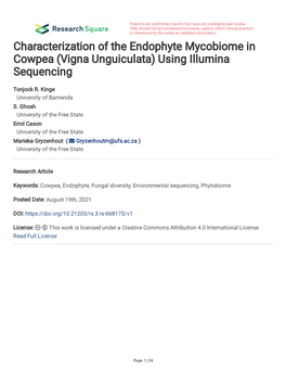 Characterization of the Endophyte Mycobiome in Cowpea (Vigna Unguiculata) Using Illumina Sequencing