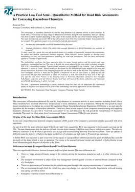 A Practical Low Cost Semi – Quantitative Method for Road Risk Assessments for Conveying Hazardous Chemicals