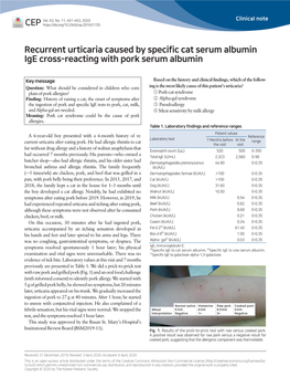 Recurrent Urticaria Caused by Specific Cat Serum Albumin Ige Cross-Reacting with Pork Serum Albumin