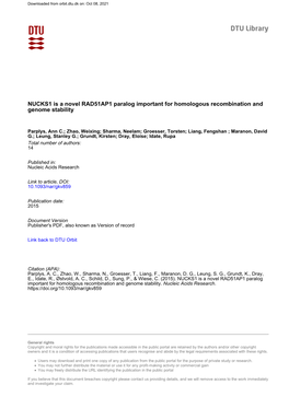 NUCKS1 Is a Novel RAD51AP1 Paralog Important for Homologous Recombination and Genome Stability