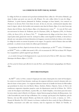 LA COMMUNE DU POÊT PAR M.J. ROMAN Le Village Du Poët Est Construit Sur Le Penchant Méridional D'une Colline De 650 Mètres D