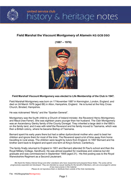 Field Marshal the VISCOUNT MONTGOMERY of Alamein KG, GCB