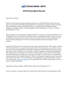 2019 Physicsbowl Results