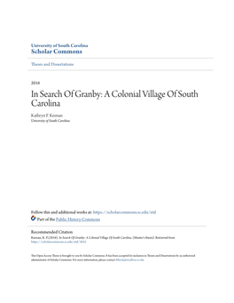 In Search of Granby: a Colonial Village of South Carolina Kathryn F