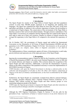 Ogoni People, Racial Discrimination, Minority Rights, Land Rights, Environmental Protection, ILO Convention 169, Judicial Inefficiency, Language Rights