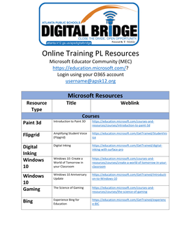 Online Training PL Resources Microsoft Educator Community (MEC) Login Using Your O365 Account Username@Apsk12.Org