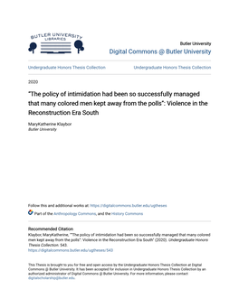 “The Policy of Intimidation Had Been So Successfully Managed That Many Colored Men Kept Away from the Polls”: Violence in the Reconstruction Era South