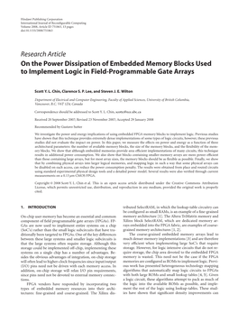 Research Article on the Power Dissipation of Embedded Memory Blocks Used to Implement Logic in Field-Programmable Gate Arrays