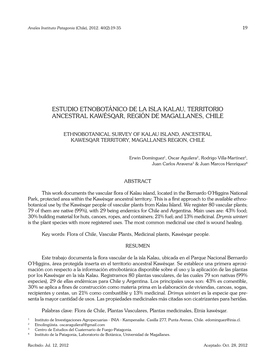 Estudio Etnobotánico De La Isla Kalau, Territorio Ancestral Kawésqar, Región De Magallanes, Chile