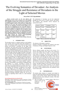 The Evolving Semantics of Devadasi: an Analysis of the Struggle and Resistance of Devadasis in the Light of Selected Movies