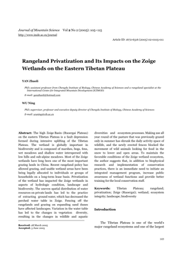 Rangeland Privatization and Its Impacts on the Zoige Wetlands On