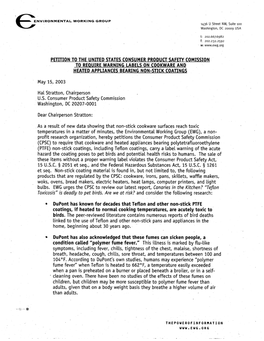 Petition to the United States Consumer Product Safety Comission to Require Warning Labels on Cookware and Heated Appliances Bearing Non-Stick Coatings